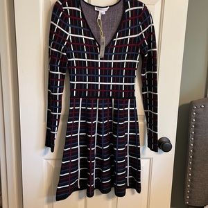 BCBGeneration Long Sleeve Sweater Dress with Windowpane print